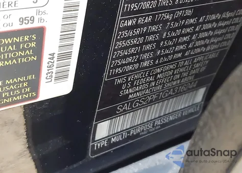 2016 Land Rover Range Rover 3.0L V6 Supercharged Hse z USA, uszkodzony, nr VIN SALGS2PF1GA316244